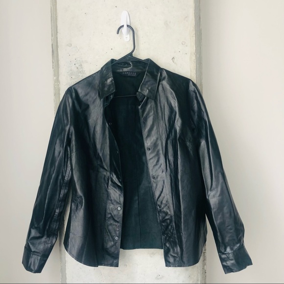Vintage Jackets & Blazers - Vintage Express Black Leather Shacket
